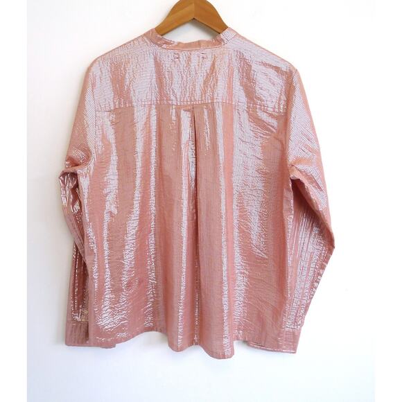 XIRENA Graycen Shimmer Lurex Cotton Button Down Shirt Top Garmentory L $225 - Picture 5 of 11